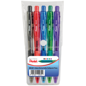 Retractable Ballpoint Pen - Soft Grip - Wallet of 5